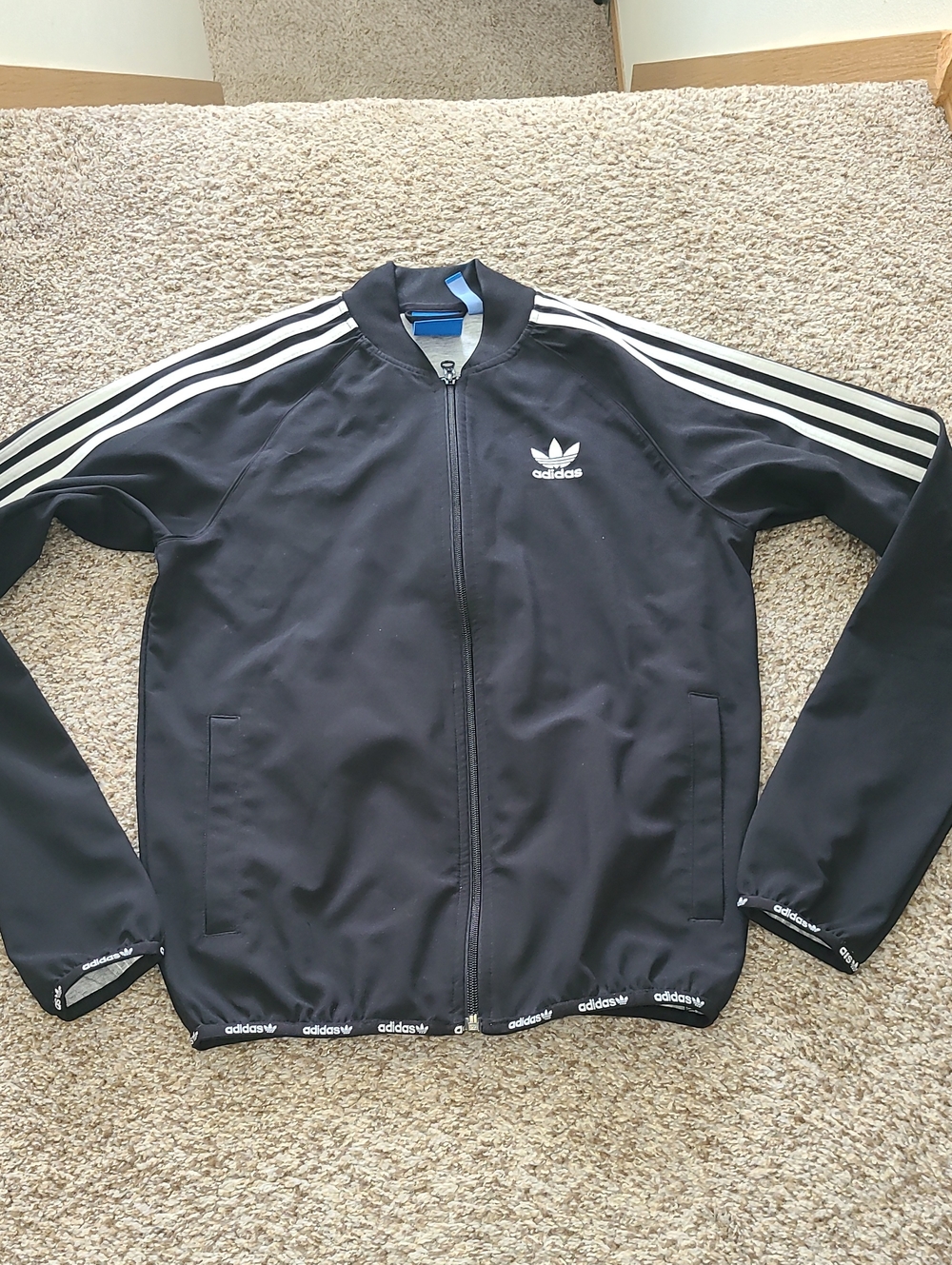 adidas Black Lightweight 3-Stripe Track Jacket with White Logo
